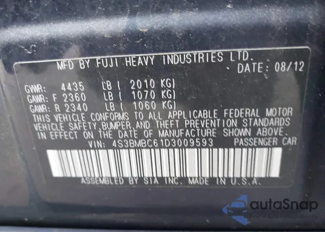 2013 Subaru Legacy 2.5I Premium из США, поврежденный, VIN 4S3BMBC61D3009593